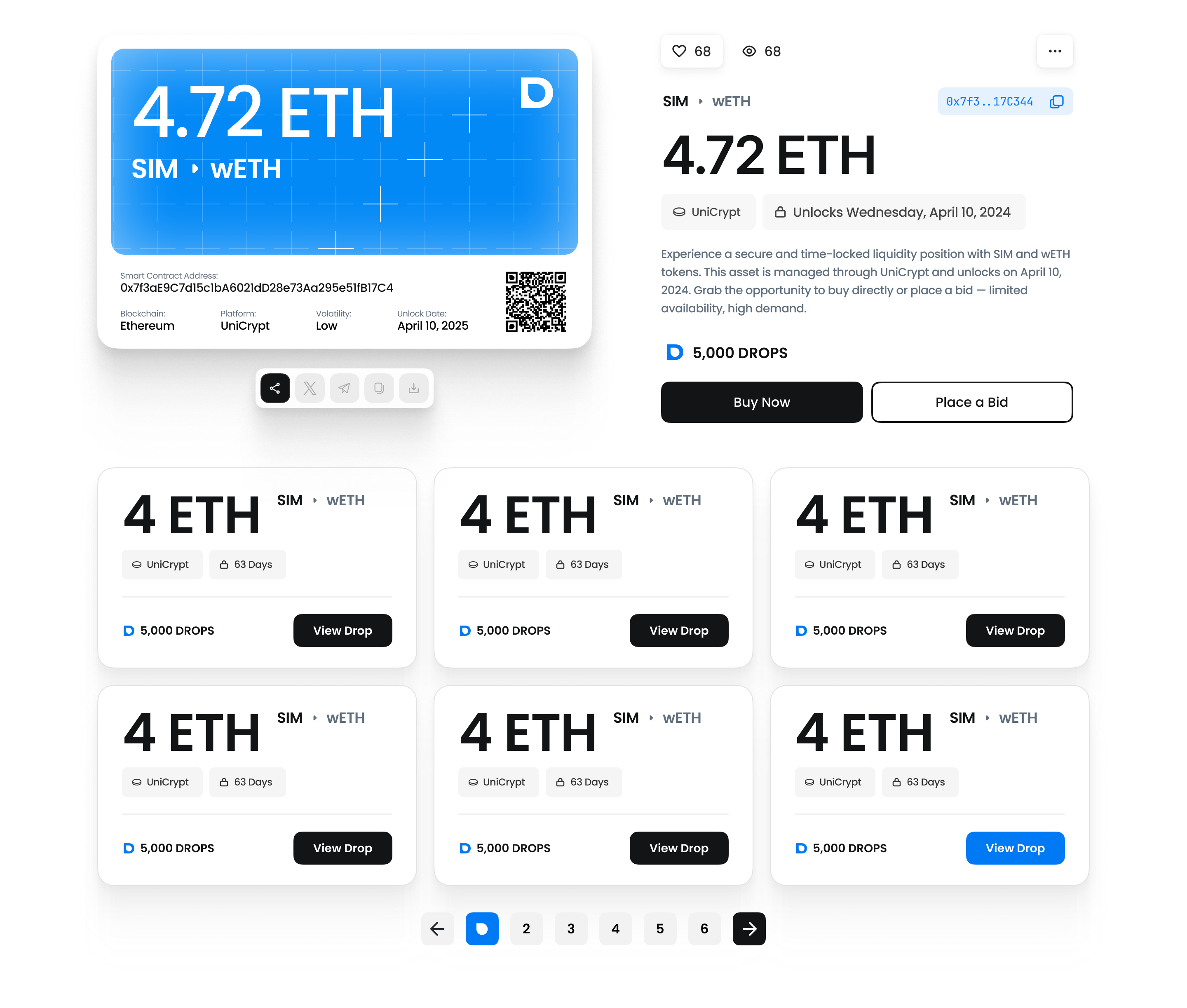 Liquidity card showing ETH tokens